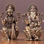 Pure Brass Superfine Small Ganesh Lakshmi Idol - 2.5" Tall